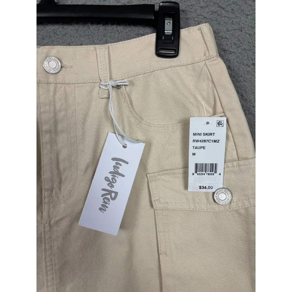 Indigo Rein Juniors' Women's Cargo Mini Skirt Taupe (Cream) Medium New With Tags - Picture 3 of 7